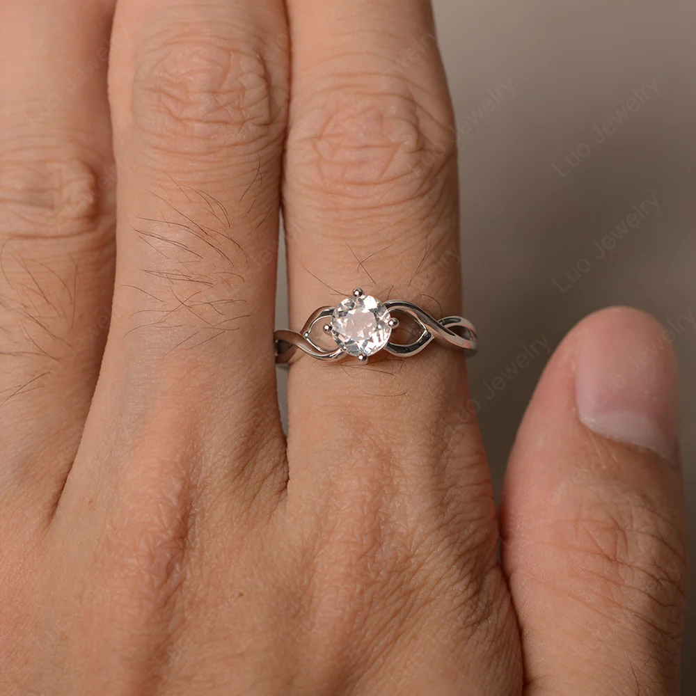 Round White Topaz Twist Solitaire Ring - Image 3