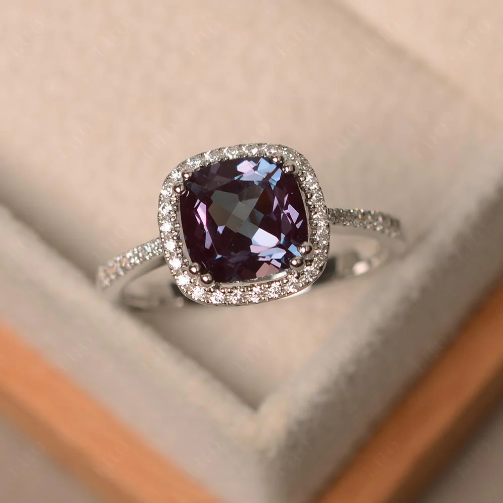 Cushion Cut Alexandrite Halo Ring - Image 10