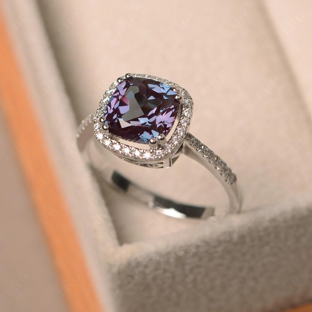 Cushion Cut Alexandrite Halo Ring - Image 11