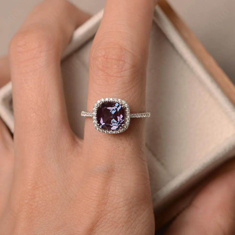 Cushion Cut Alexandrite Halo Ring - Image 13