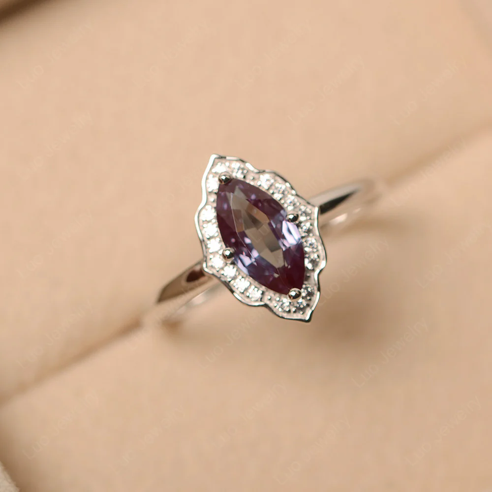 Marquise Cut Alexandrite Halo Engagement Ring - Image 3