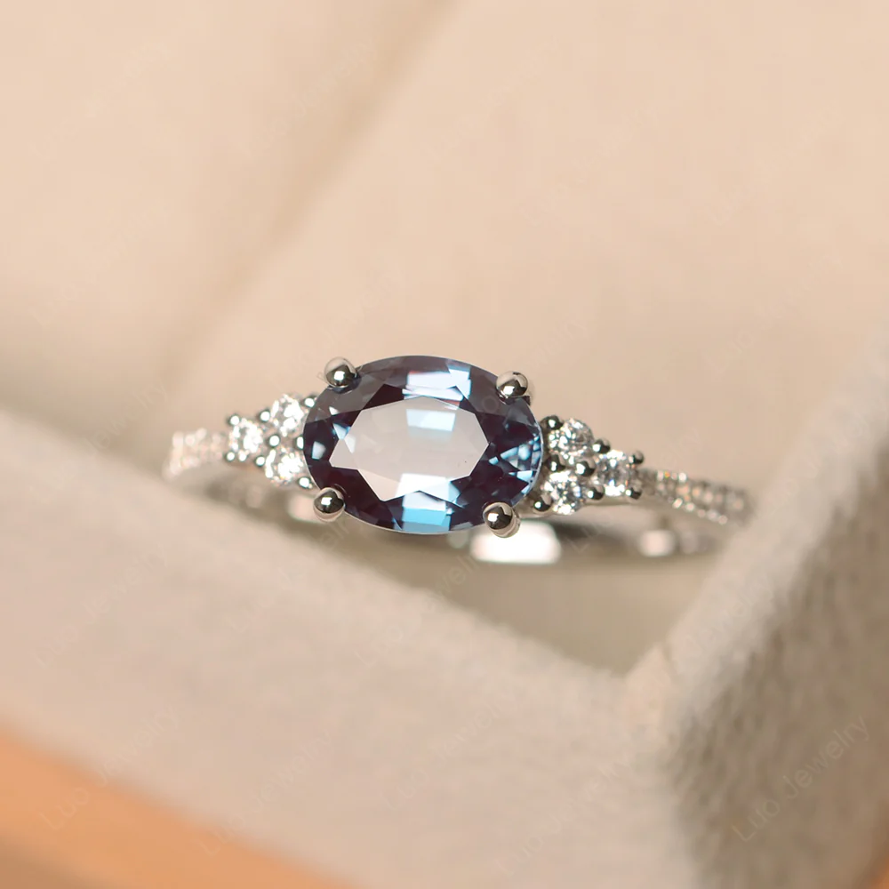 Horizontal Oval Cut Alexandrite Engagement Ring