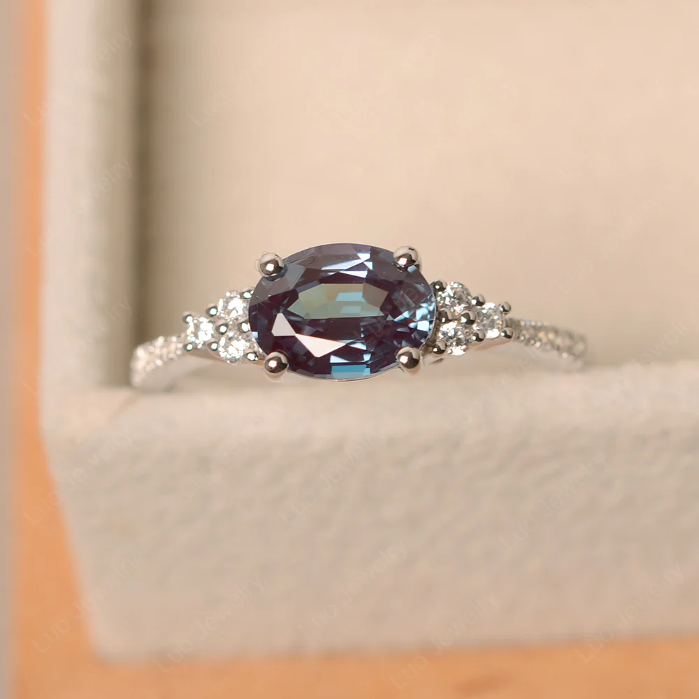 Horizontal Oval Cut Alexandrite Engagement Ring - Image 2