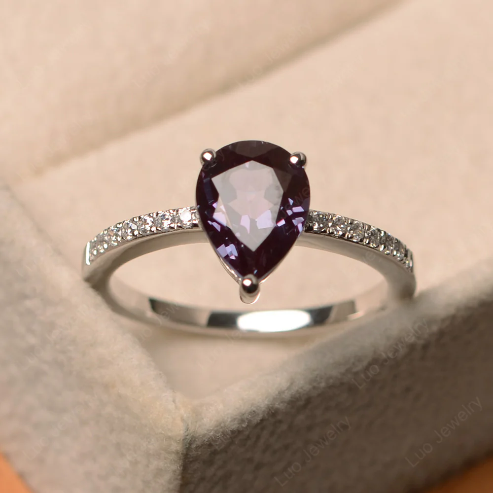 Alexandrite Pear Pave Engagement Ring