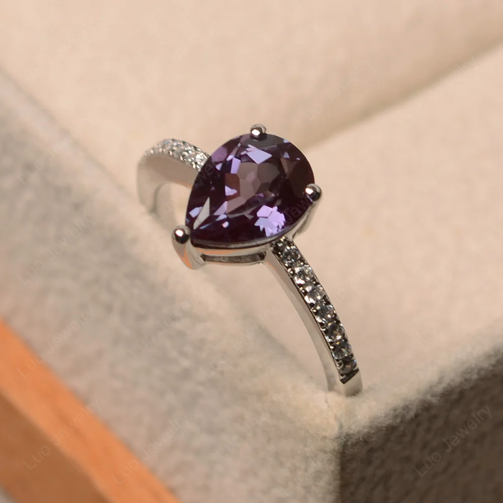 Alexandrite Pear Pave Engagement Ring - Image 2