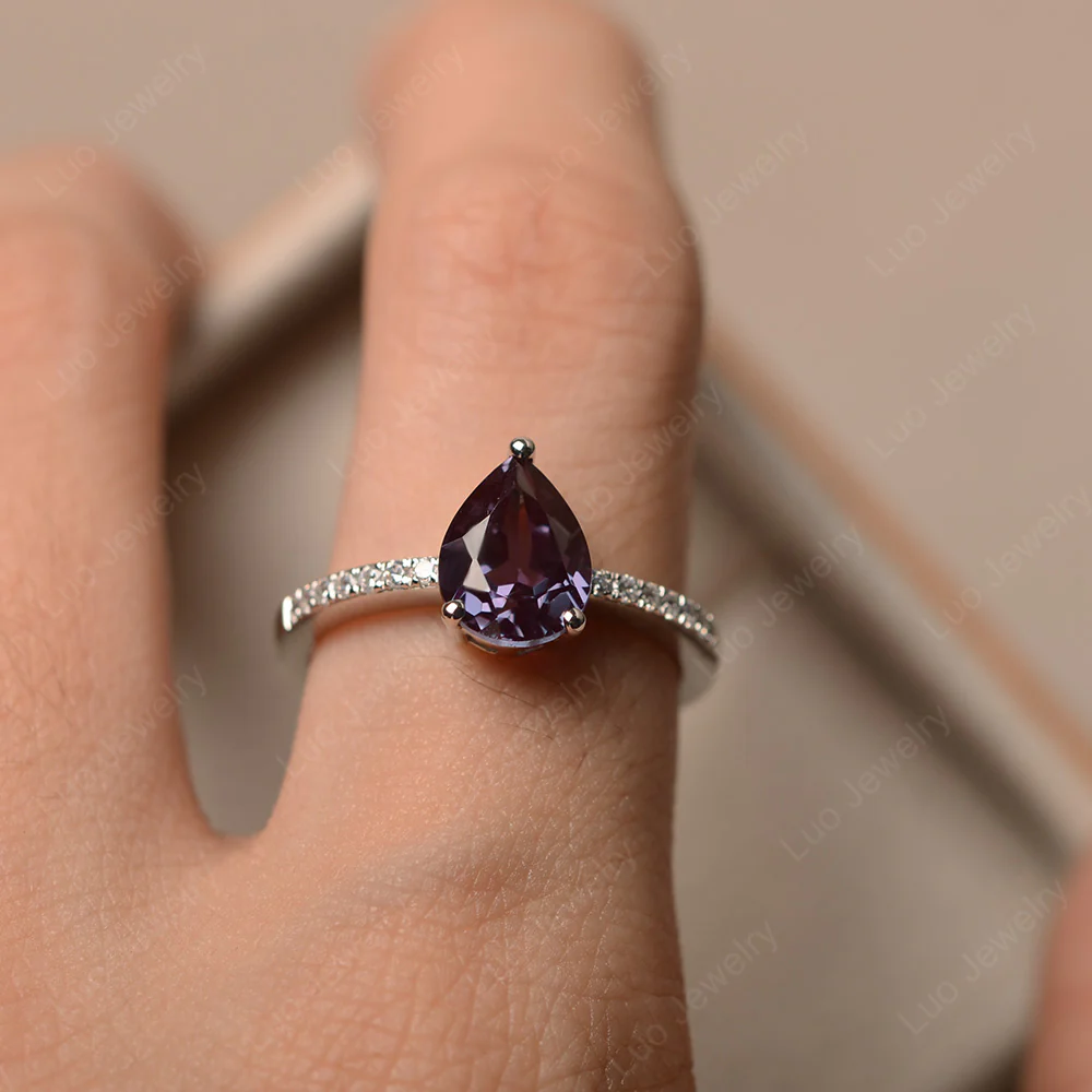 Alexandrite Pear Pave Engagement Ring - Image 4