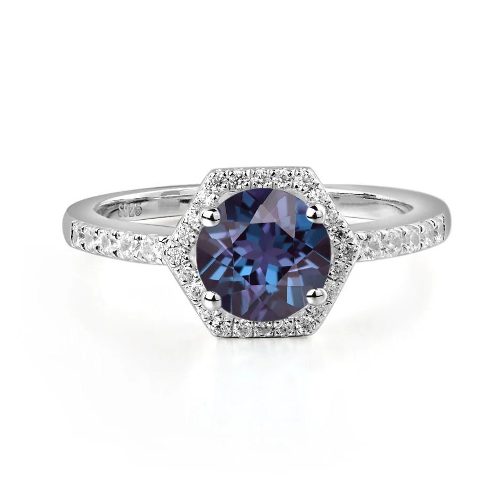 Alexandrite Hexagon Halo Engagement Ring