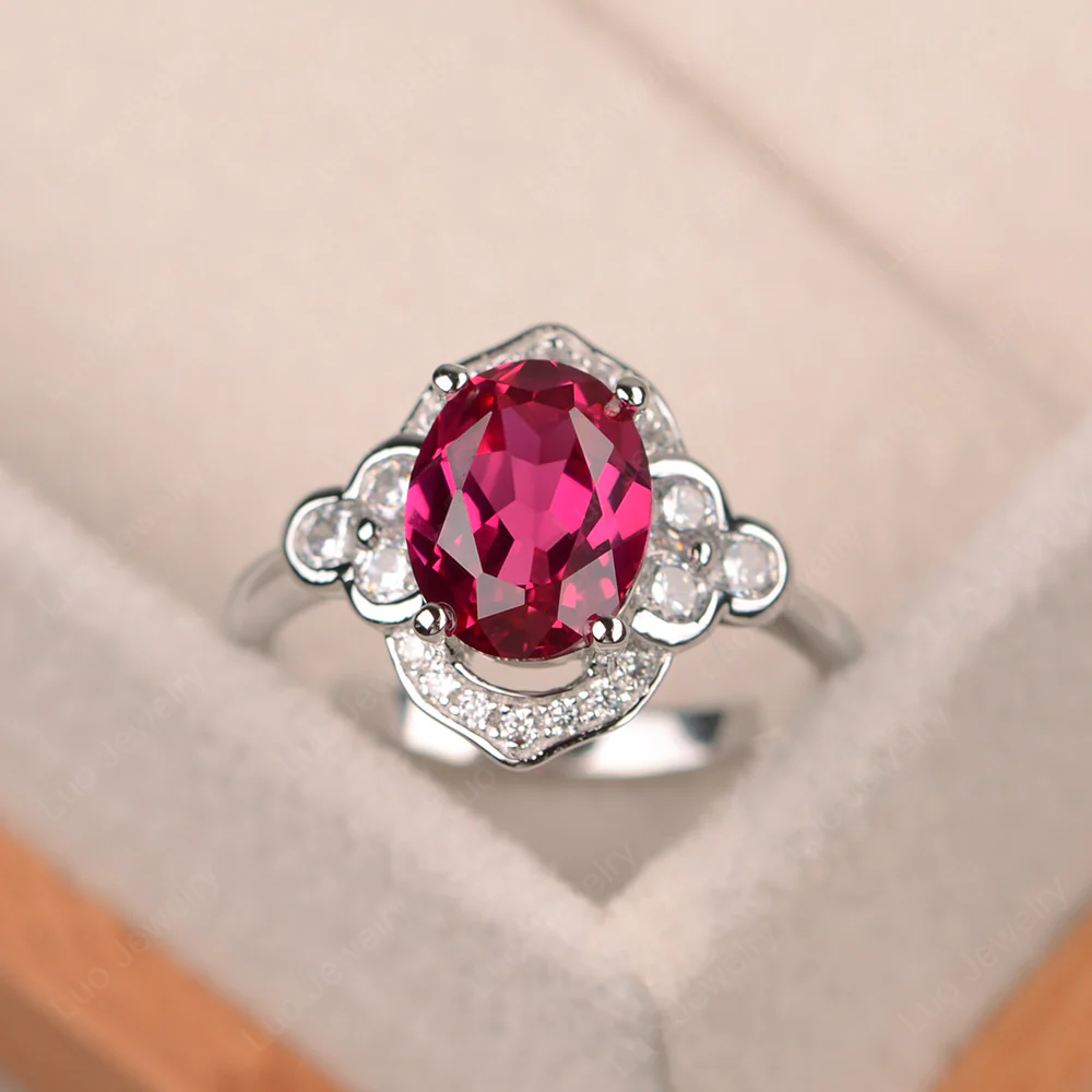 Oval Art Deco Ruby Engagement Ring