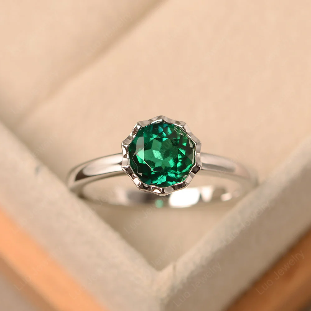 Emerald Bezel Solitaire Decagon Ring