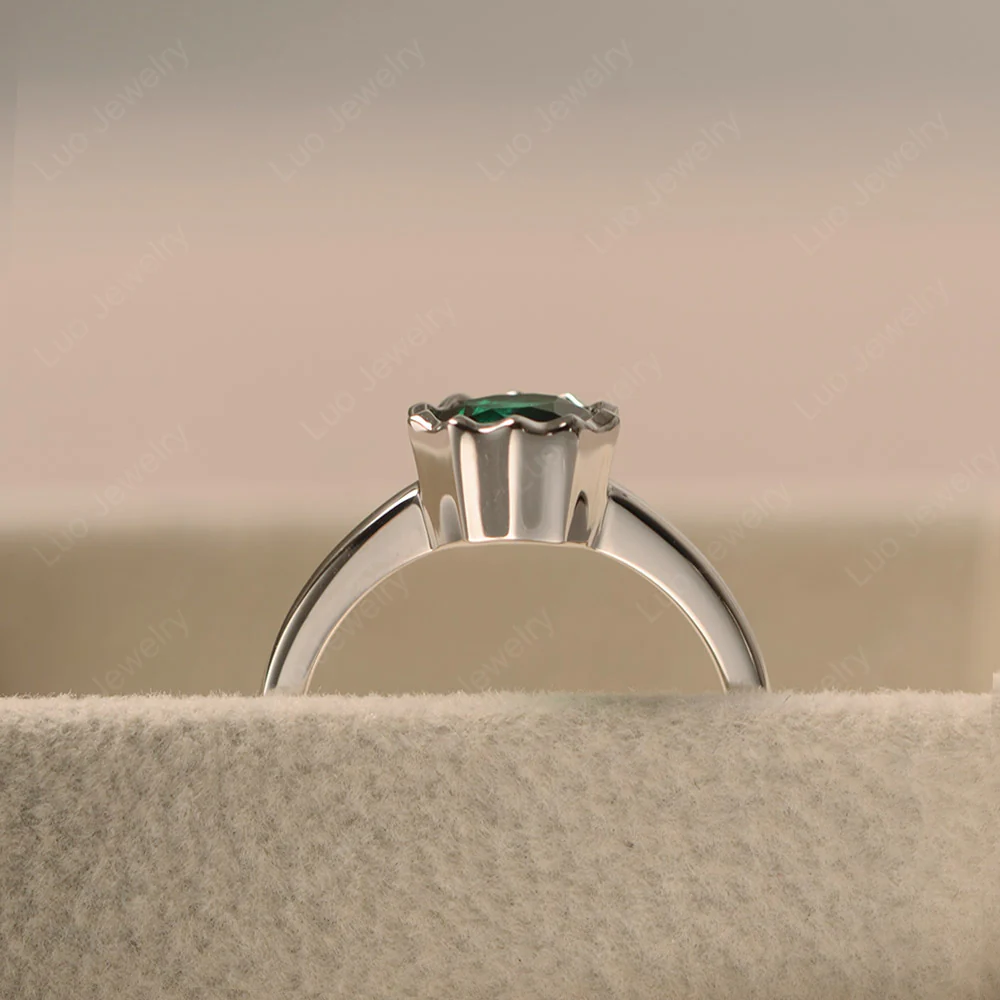 Emerald Bezel Solitaire Decagon Ring - Image 5