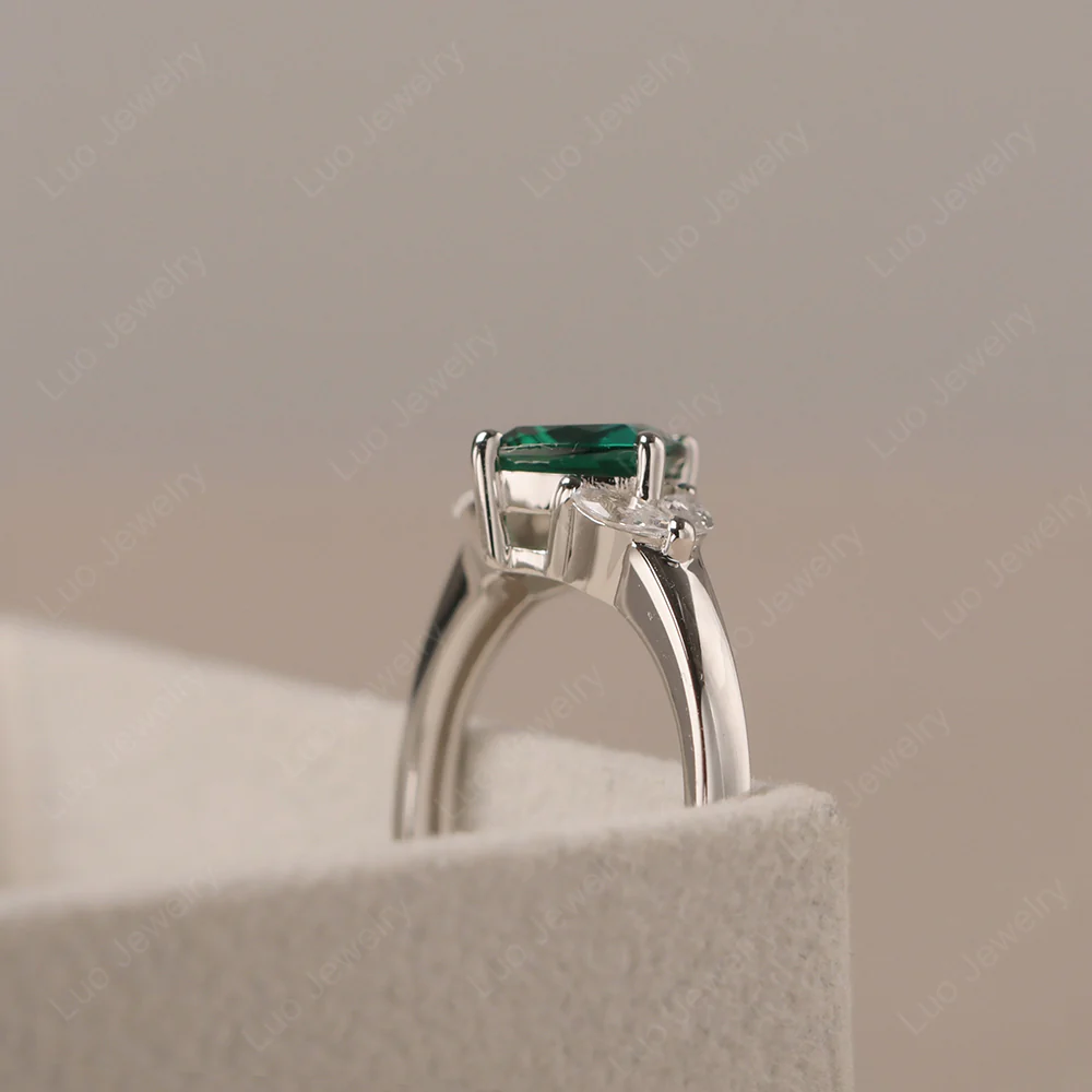 Emerald Kite Set Cushion Engagement Ring - Image 4