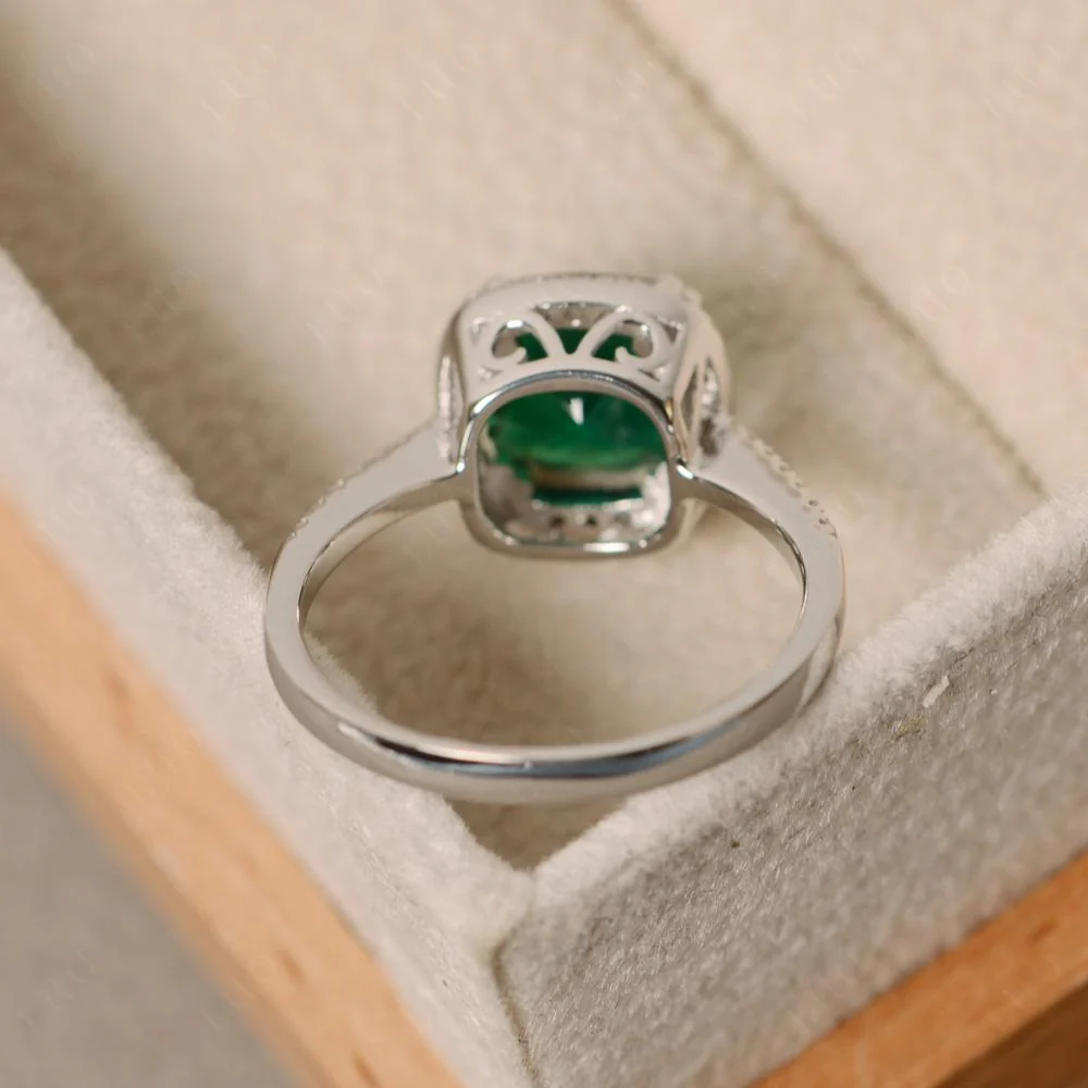 Cushion Cut Emerald Halo Ring - Image 13