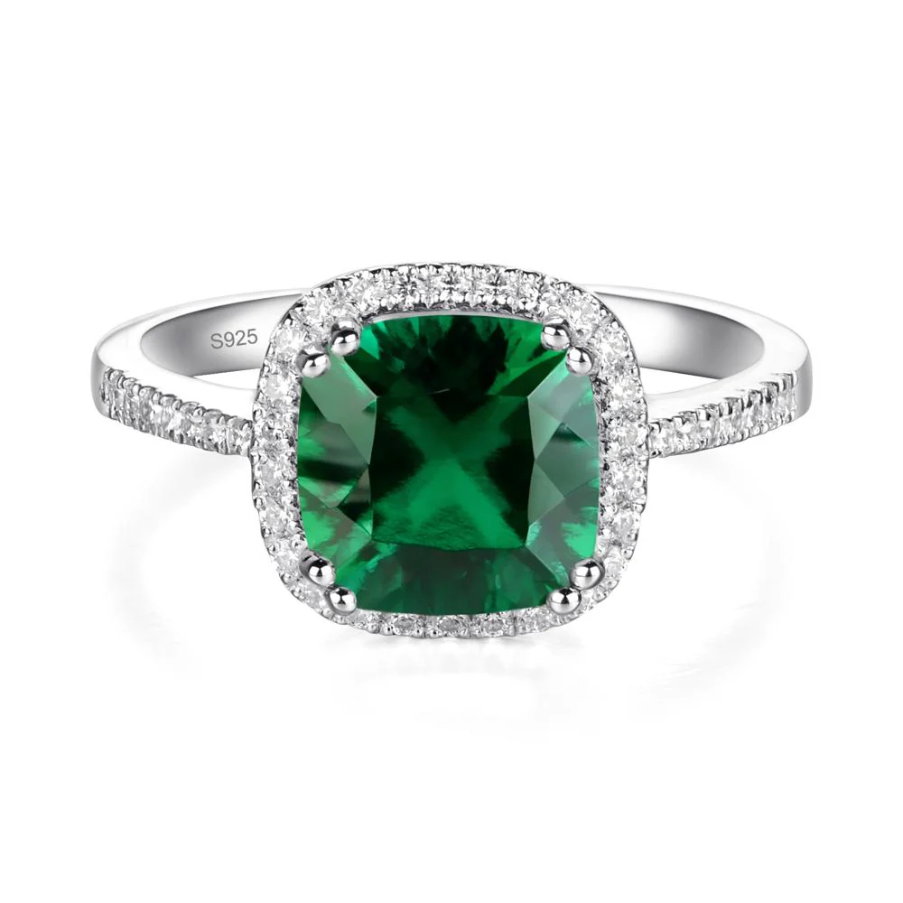 Cushion Cut Emerald Halo Ring - Image 9
