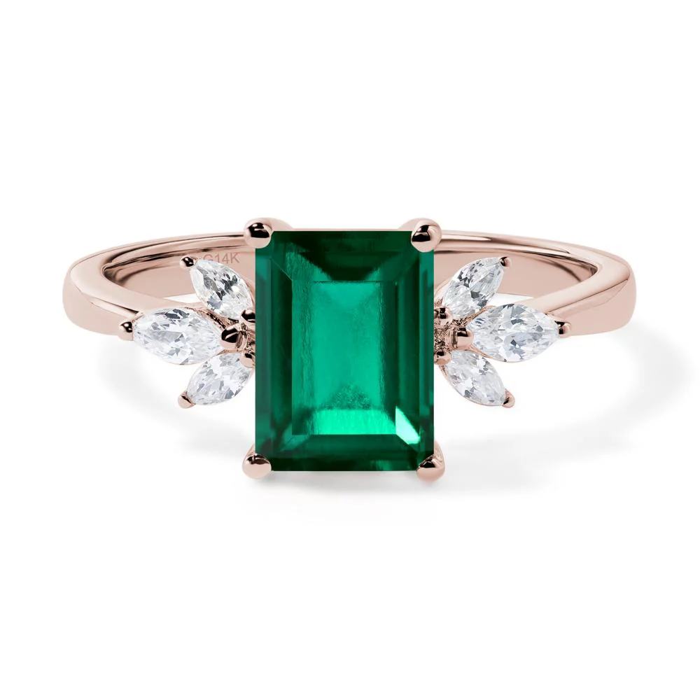 Sunburst Emerald Cut Emerald Ring