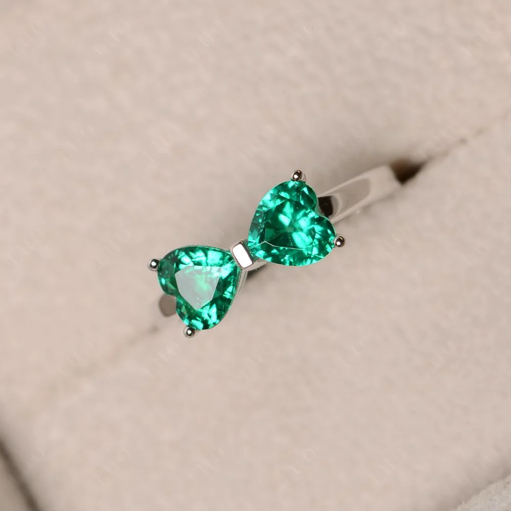 Emerald Two Stone Heart Ring - Image 11