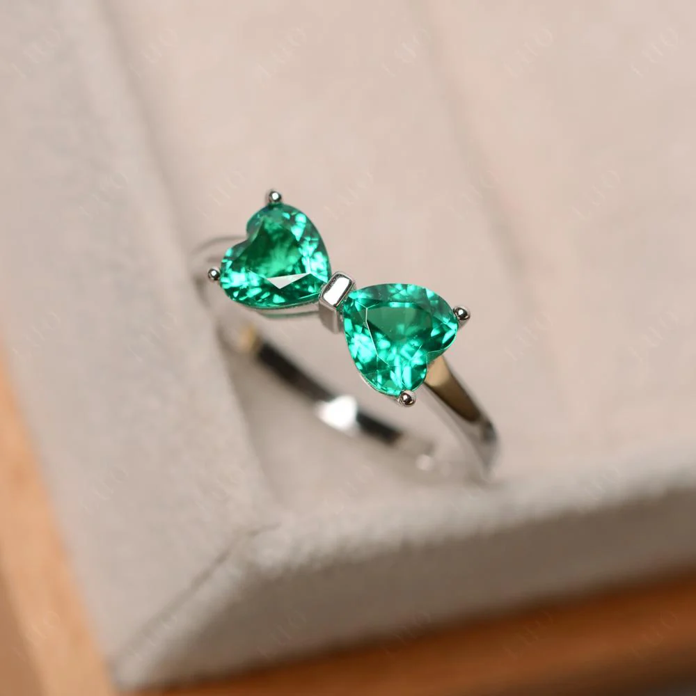 Emerald Two Stone Heart Ring - Image 12