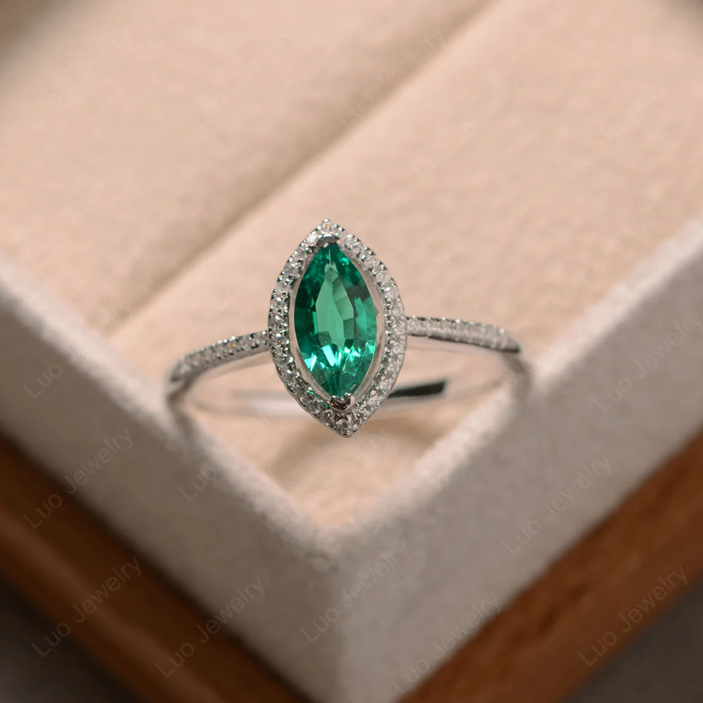 Emerald Halo Marquise Engagement Ring