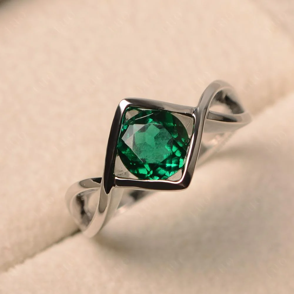 Emerald Bezel Set Infinity Solitaire Ring - Image 10