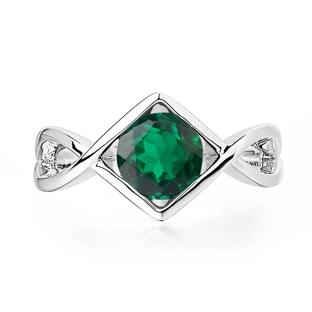 Emerald Bezel Set Infinity Solitaire Ring - Image 3