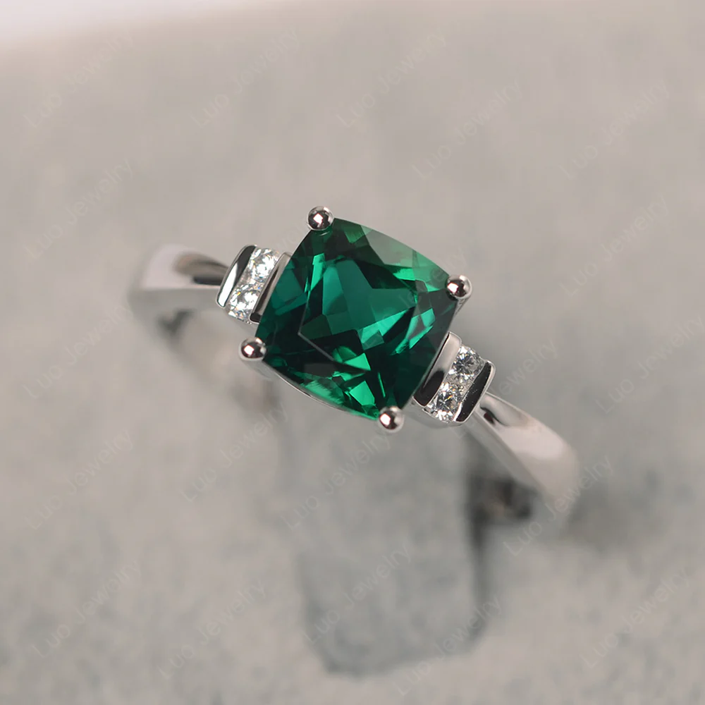 Emerald Cushion Cut Engagement Ring