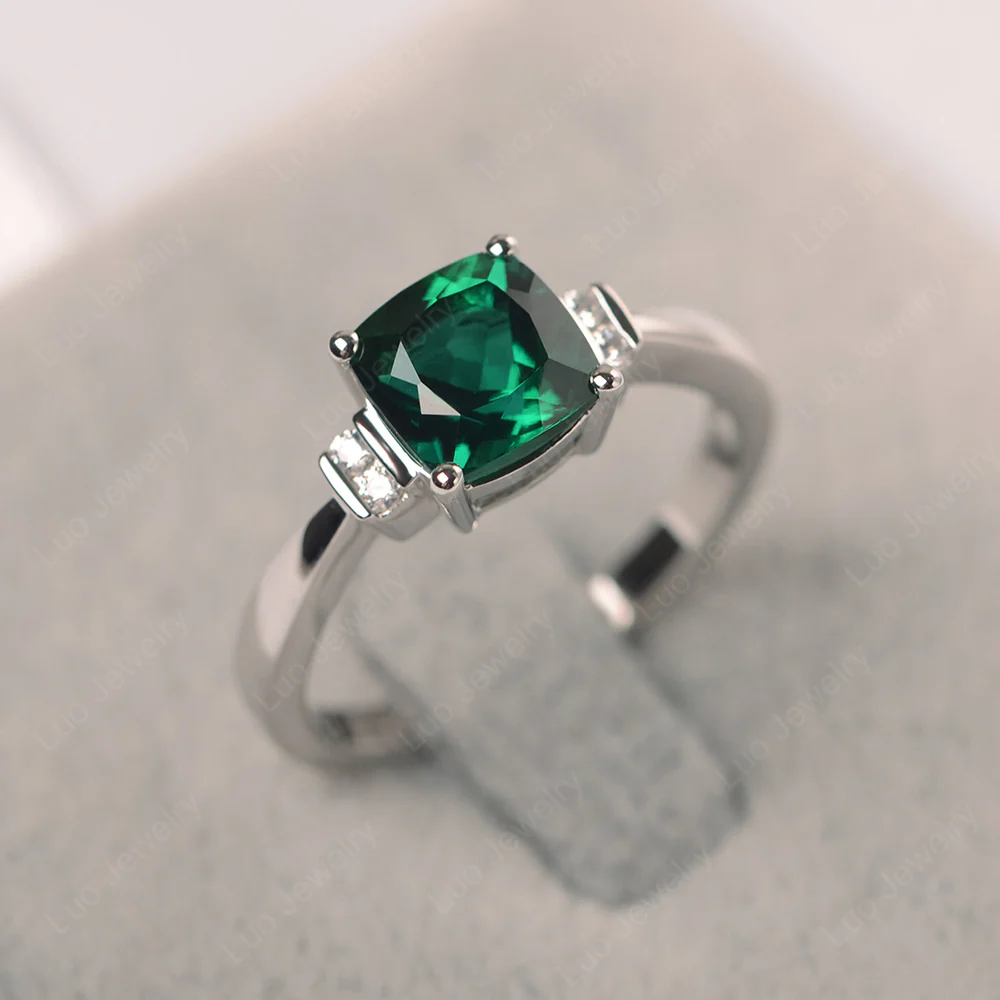 Emerald Cushion Cut Engagement Ring - Image 2