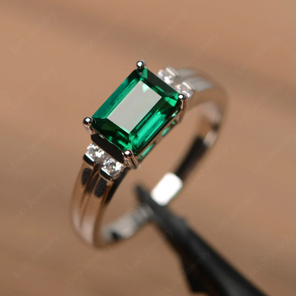 Emerald Cut East West Emerald Ring