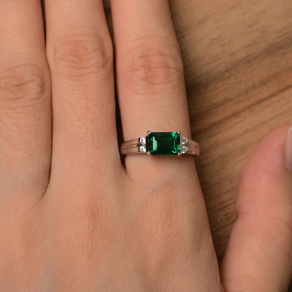 Emerald Cut East West Emerald Ring - Image 4