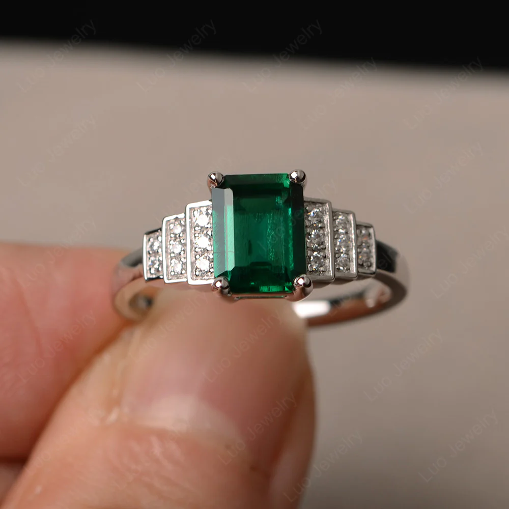 Classic Emerald Cut Emerald Promise Ring