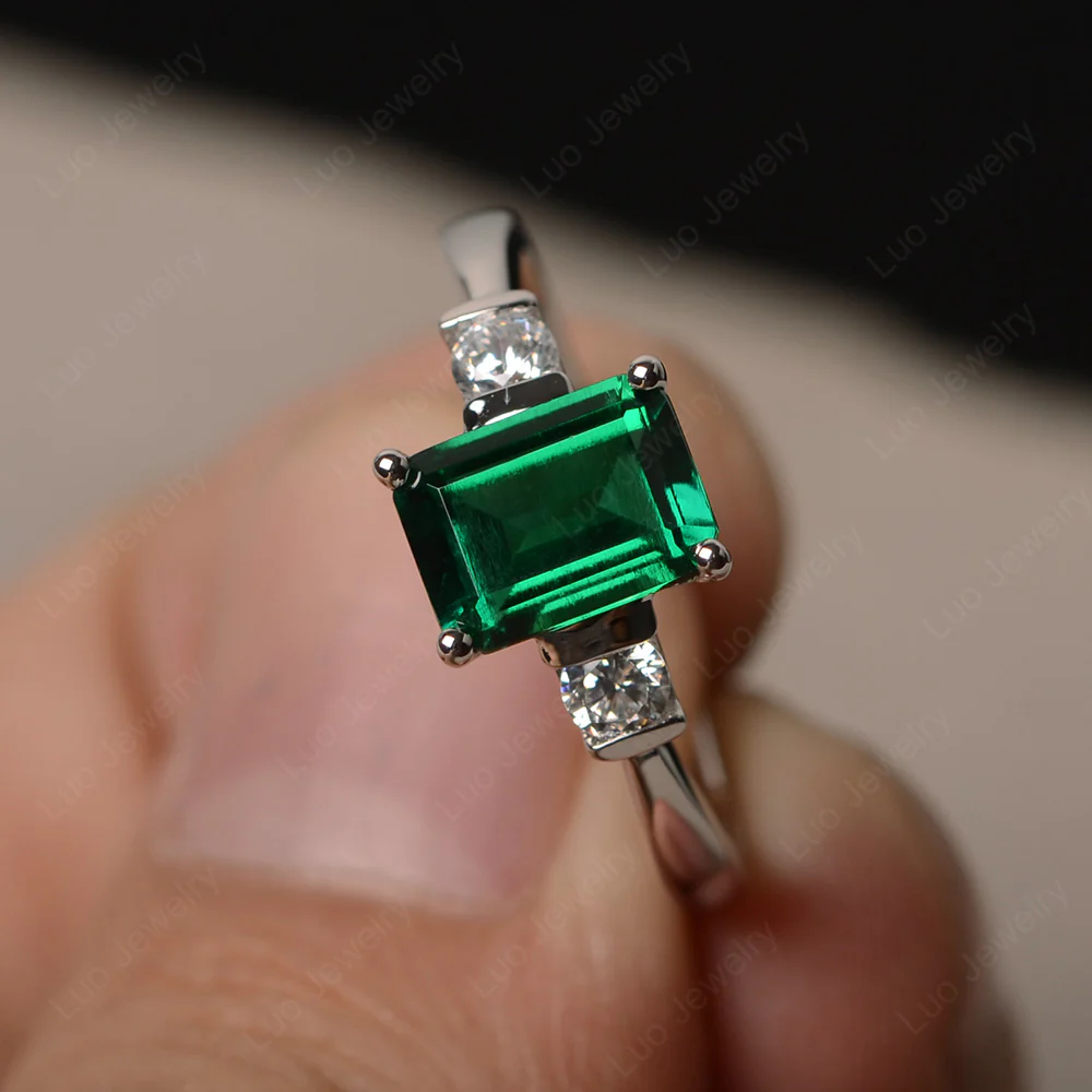 Emerald Cut Emerald Trilogy Ring