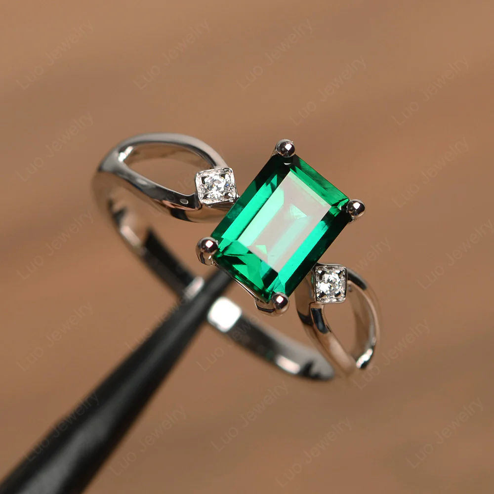 Emerald Cut Emerald Ring Split Shank