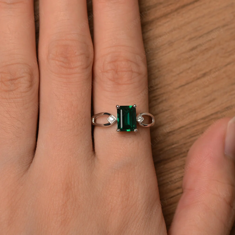 Emerald Cut Emerald Ring Split Shank - Image 4