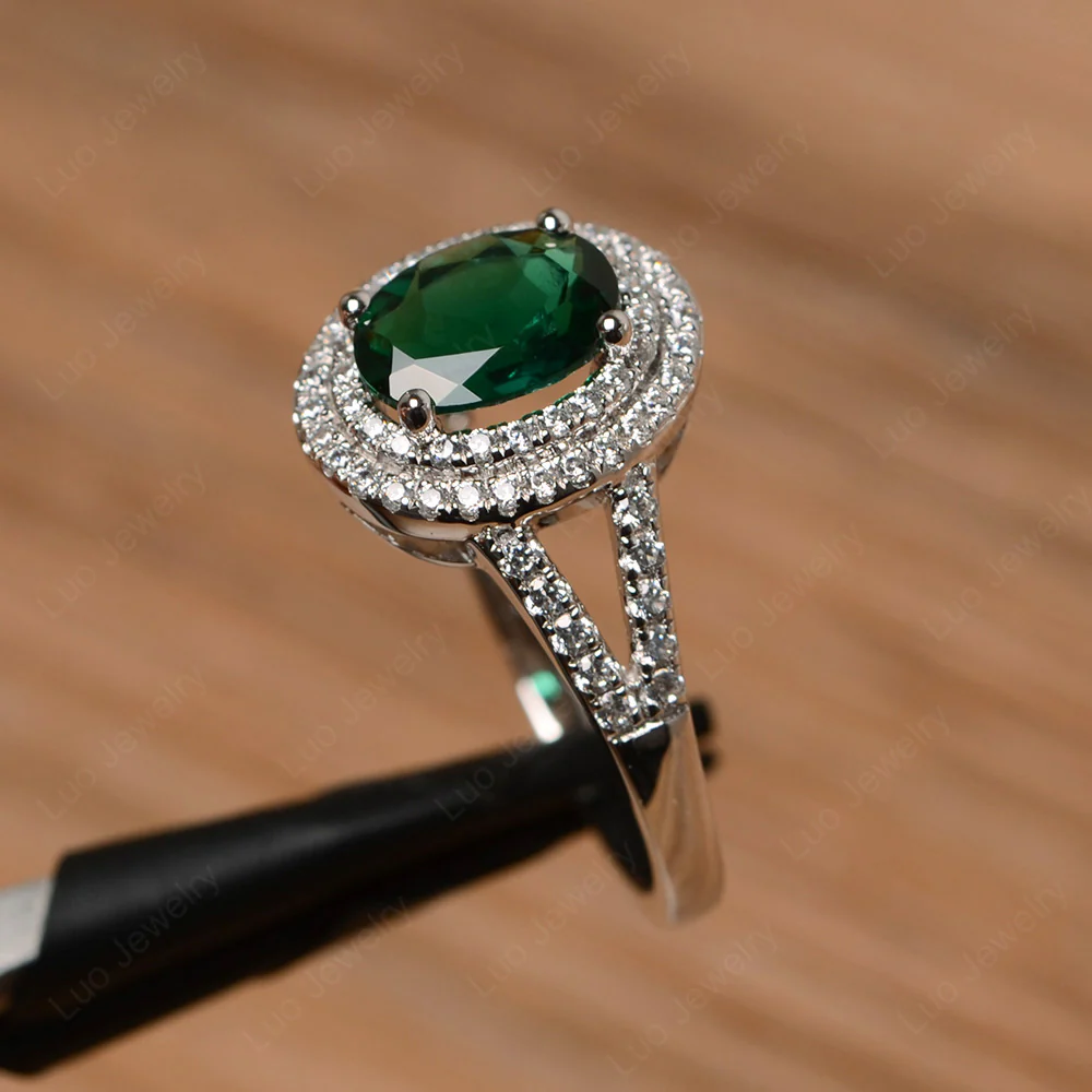 Emerald Double Halo Oval Engagement Ring - Image 2