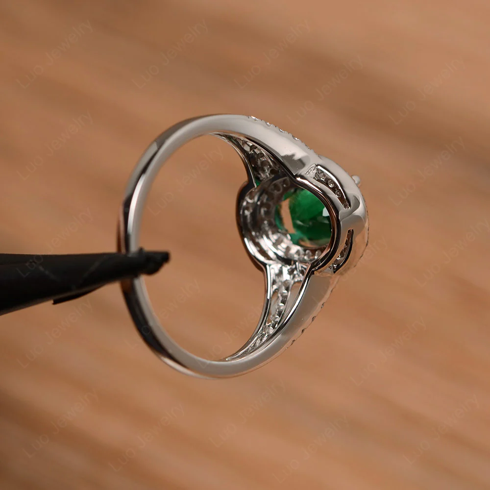 Emerald Double Halo Oval Engagement Ring - Image 3