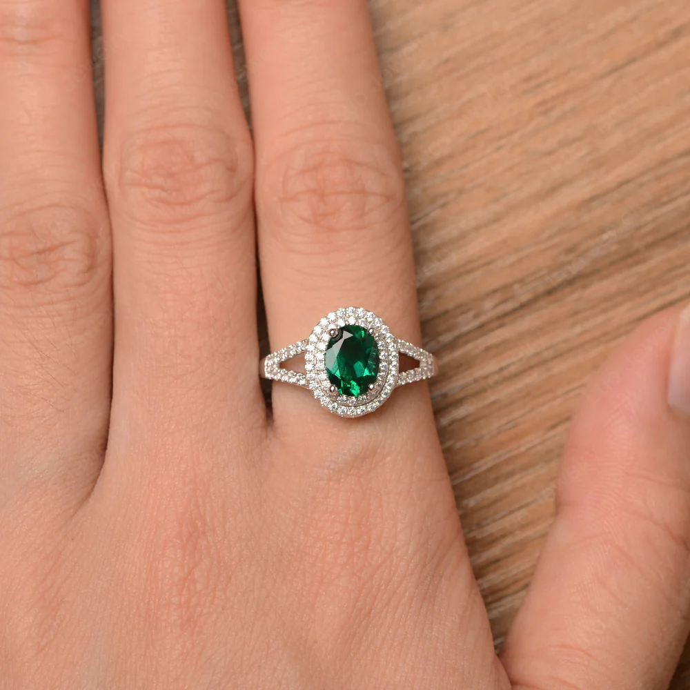 Emerald Double Halo Oval Engagement Ring - Image 4