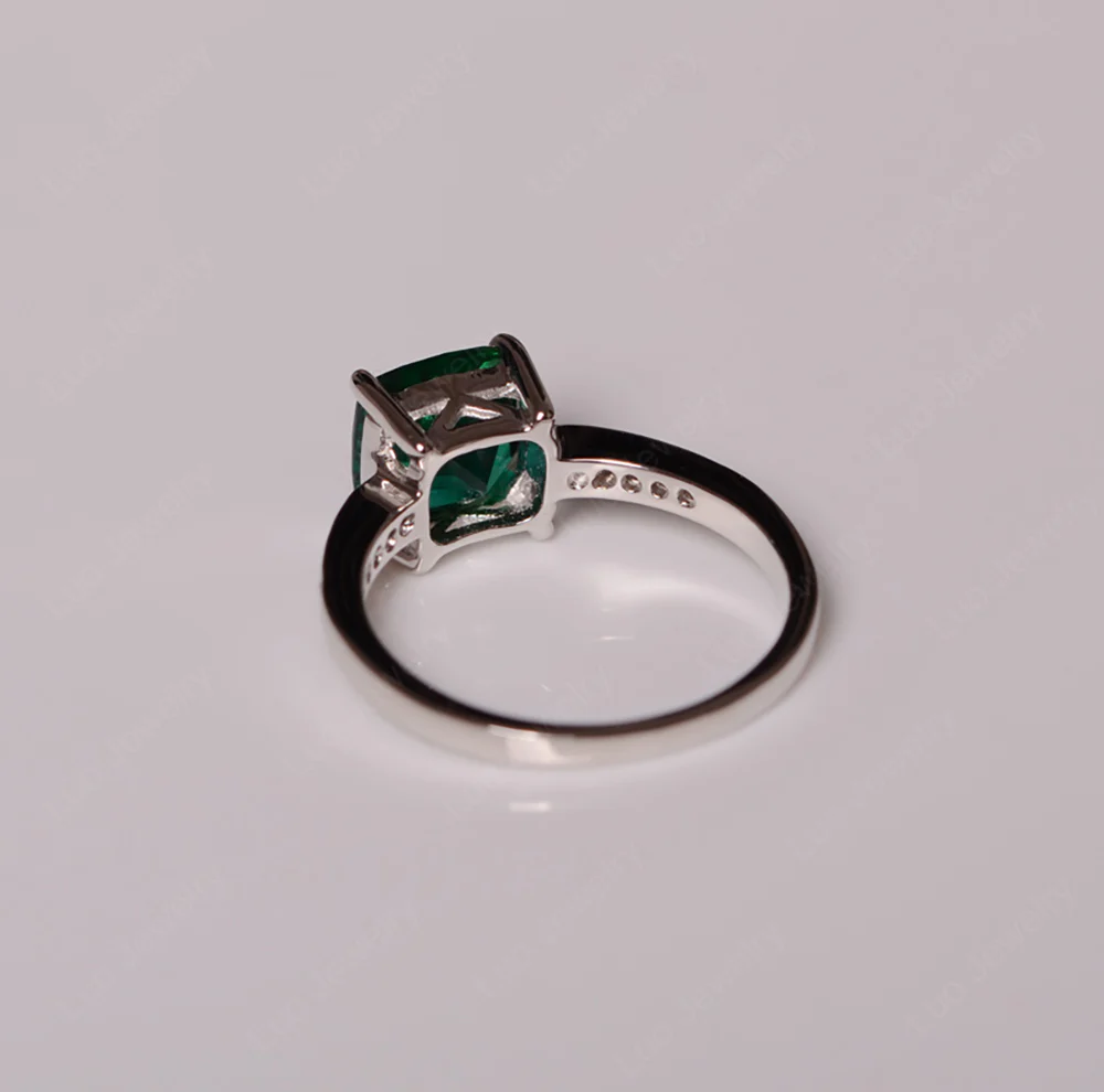 Simple Cushion Cut Emerald Promise Ring - Image 4