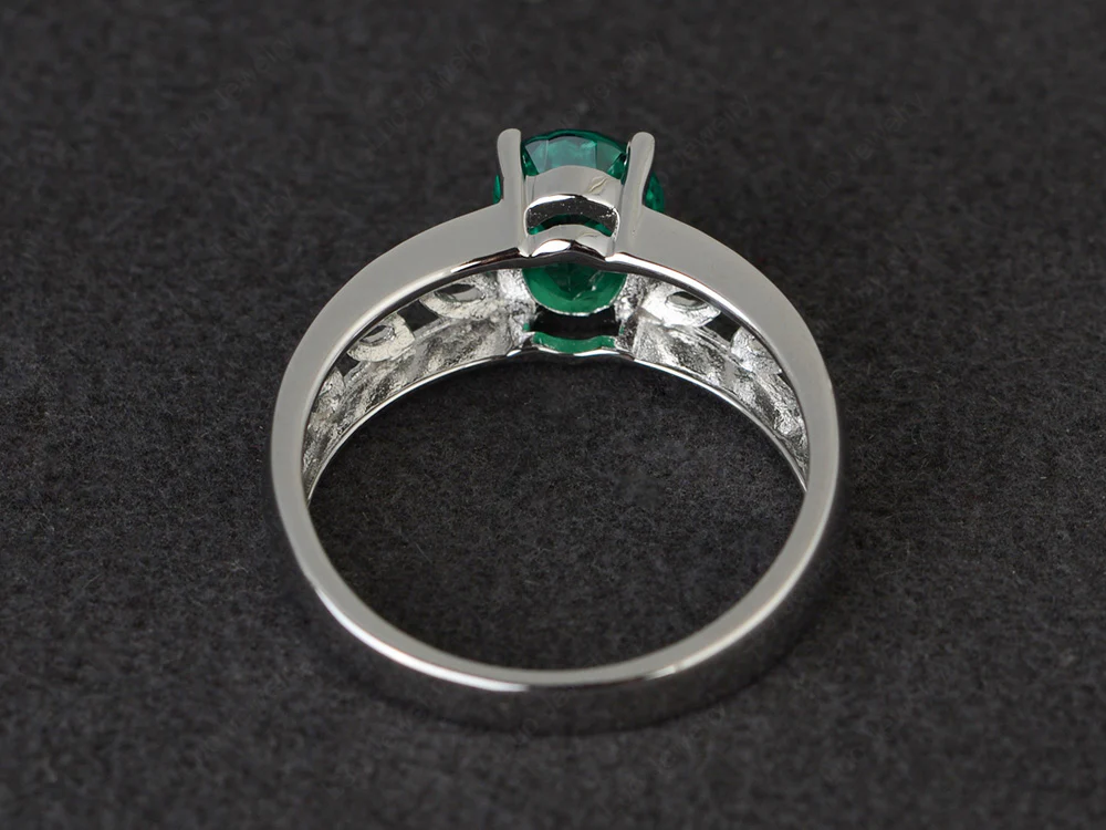 Emerald Engagement Ring Wide Band - Image 3