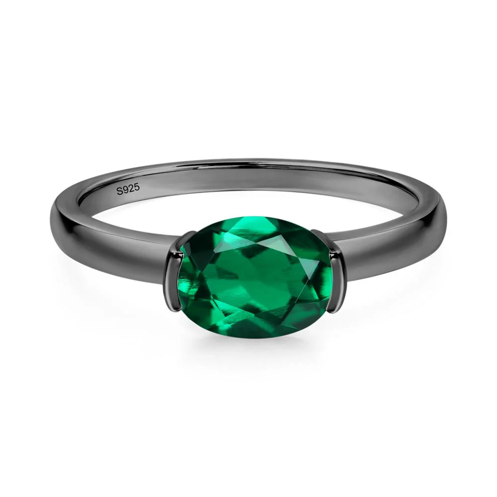 Oval Emerald Horizontal Engagement Ring