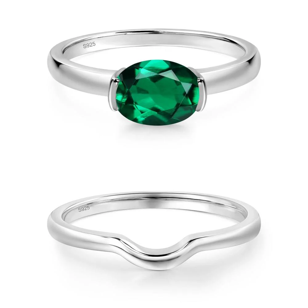 Oval Emerald Horizontal Engagement Ring - Image 15