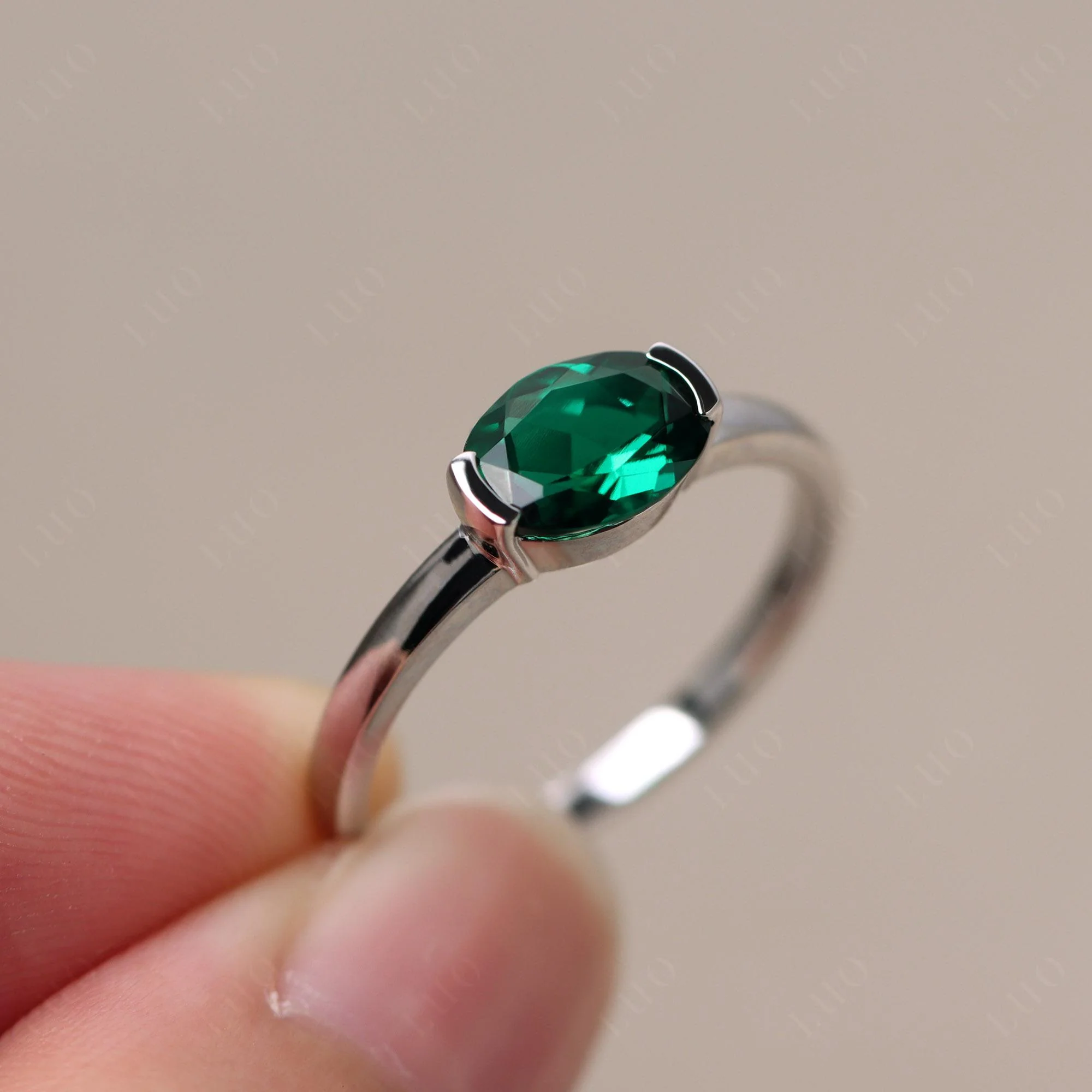 Oval Emerald Horizontal Engagement Ring - Image 30