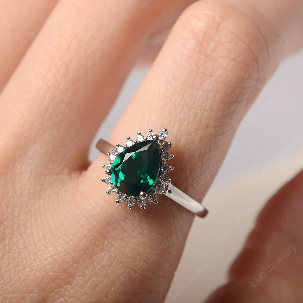 Emerald Pear Sunburst Ring - Image 5