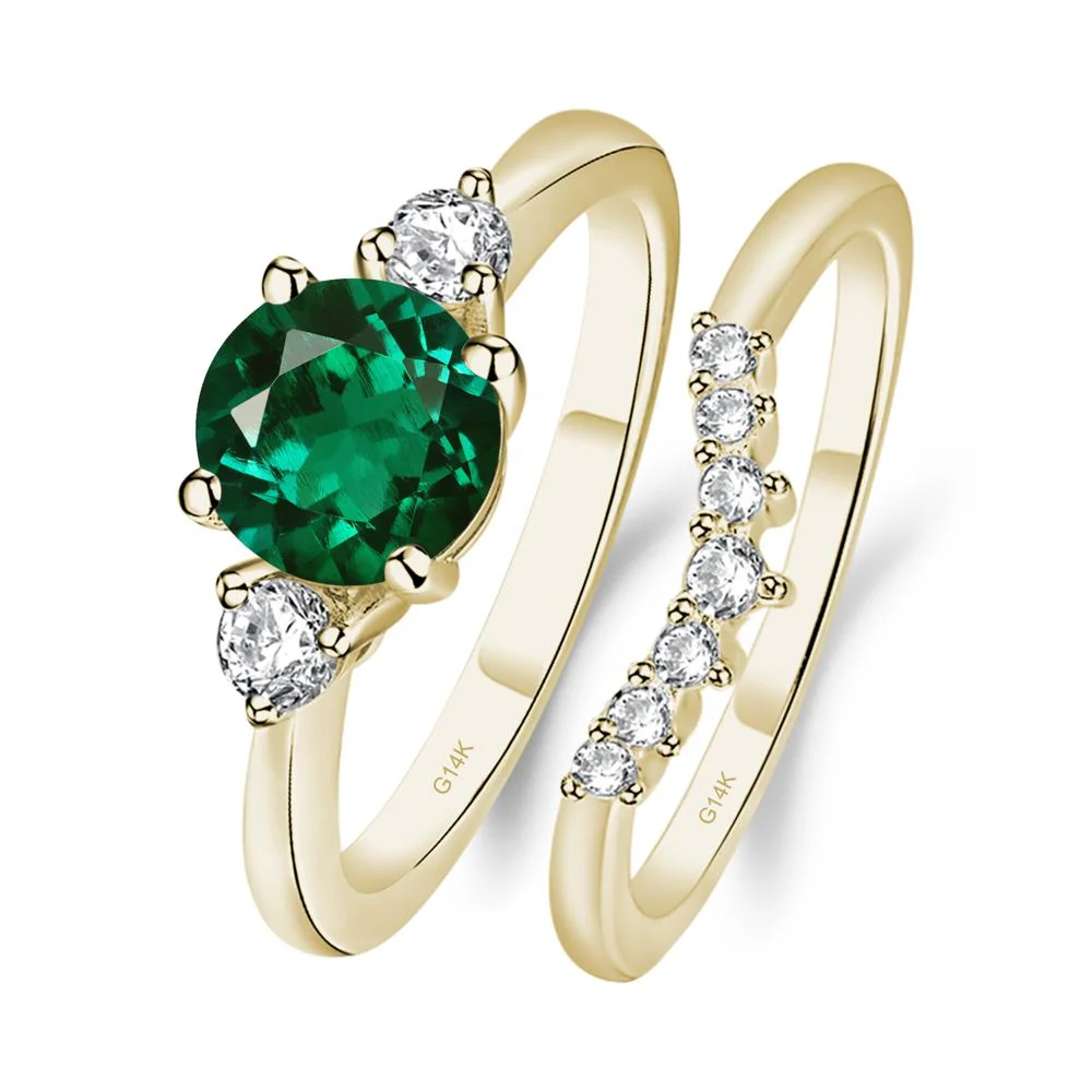 Round Emerald Wedding Ring Set
