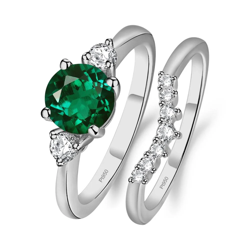 Round Emerald Wedding Ring Set - Image 6