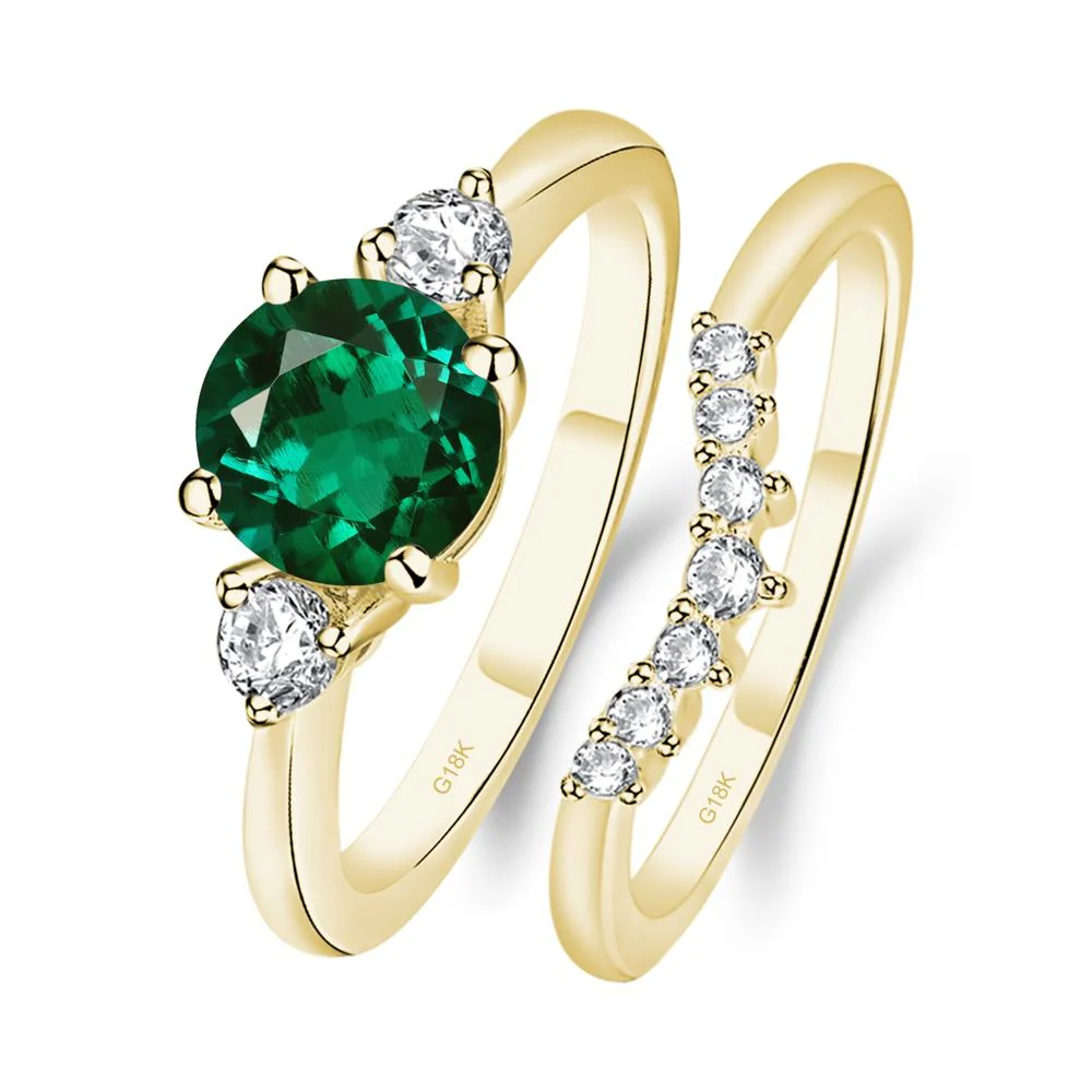 Round Emerald Wedding Ring Set - Image 8