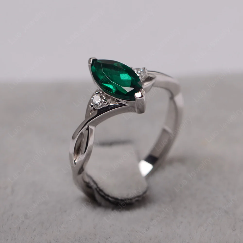 Emerald Marquise Twist Engagement Ring - Image 2