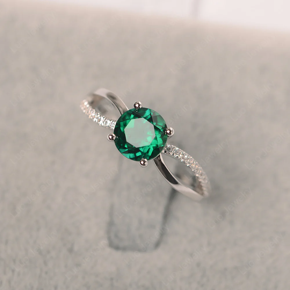 Emerald Ring Split Shank Engagement Ring