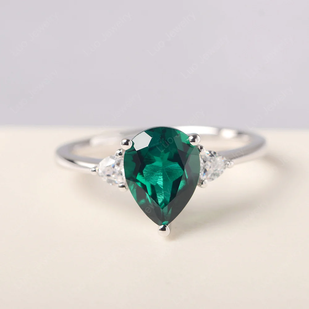 Teardrop Emerald Trilogy Ring