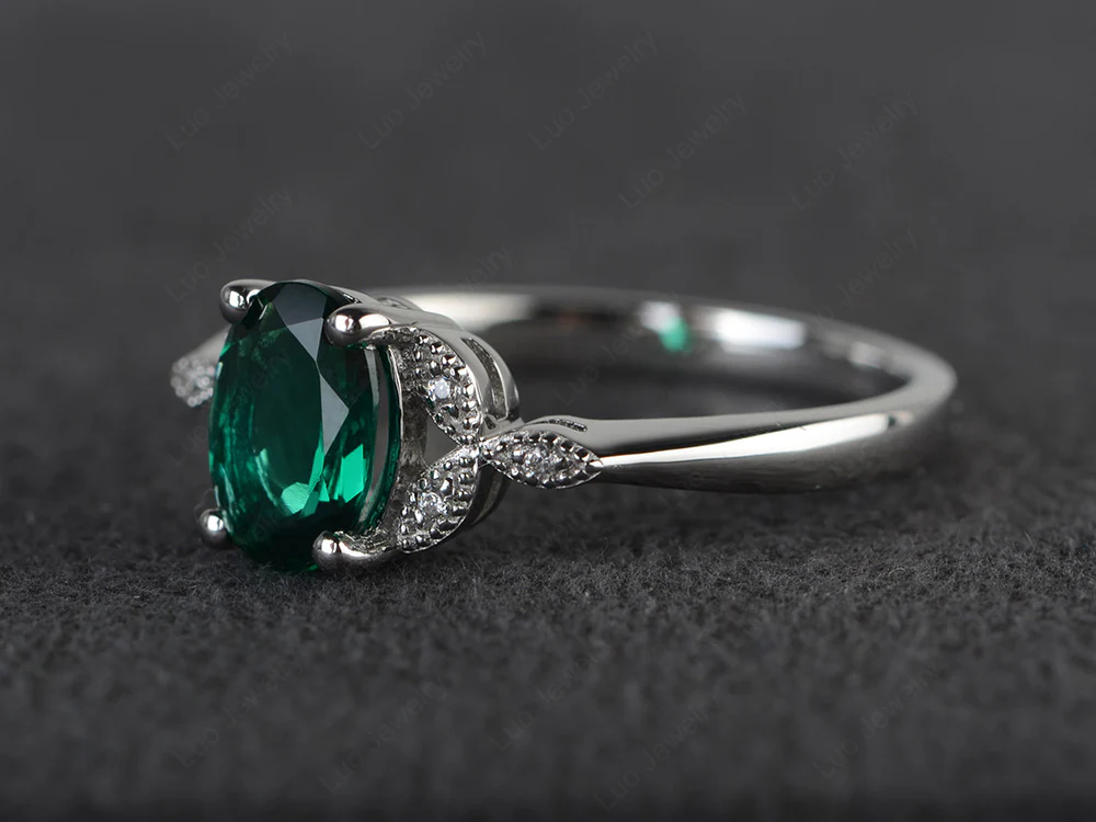 Oval Emerald Leaf Engagement Ring - Image 2
