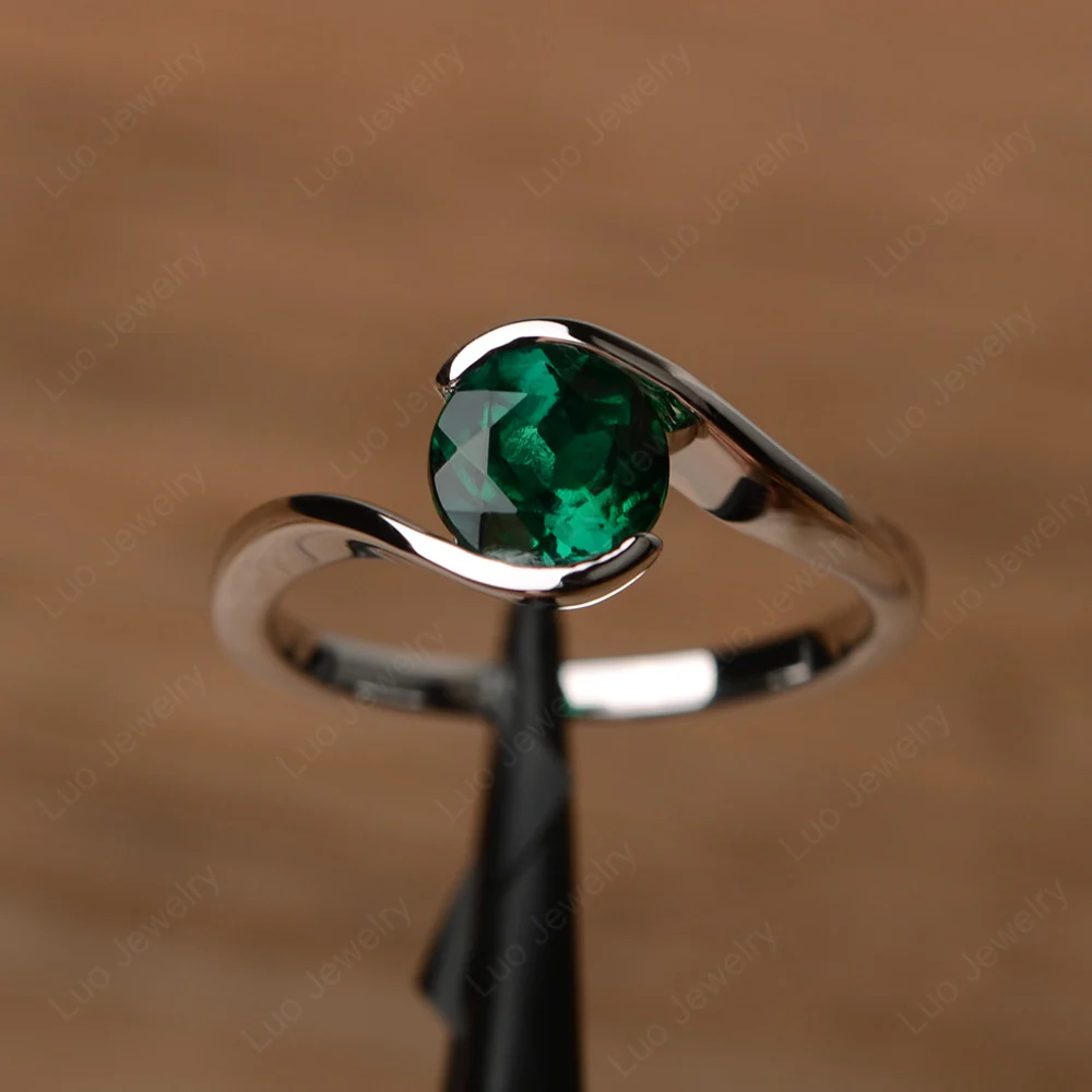 Emerald Solitaire Bezel Set Engagement Ring - Image 2