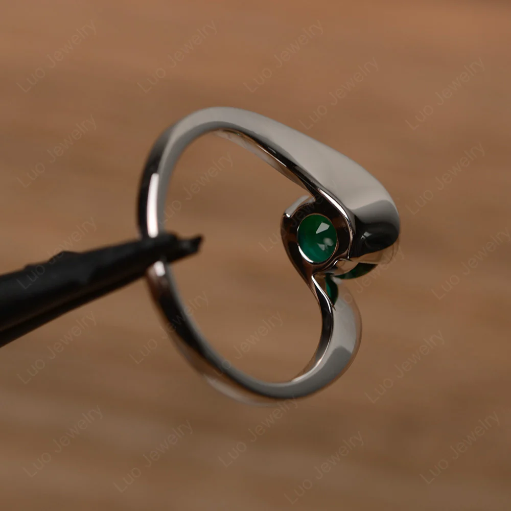 Emerald Solitaire Bezel Set Engagement Ring - Image 3