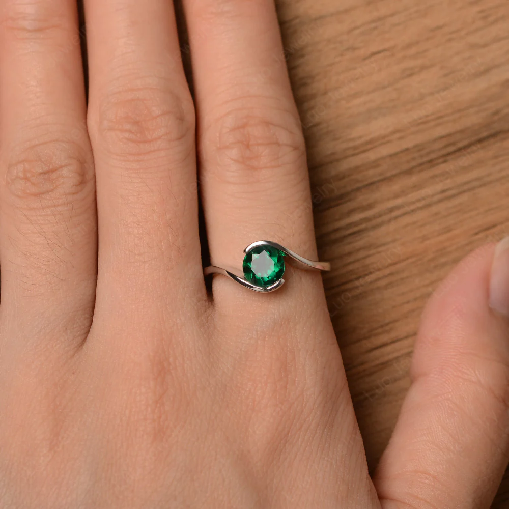Emerald Solitaire Bezel Set Engagement Ring - Image 4